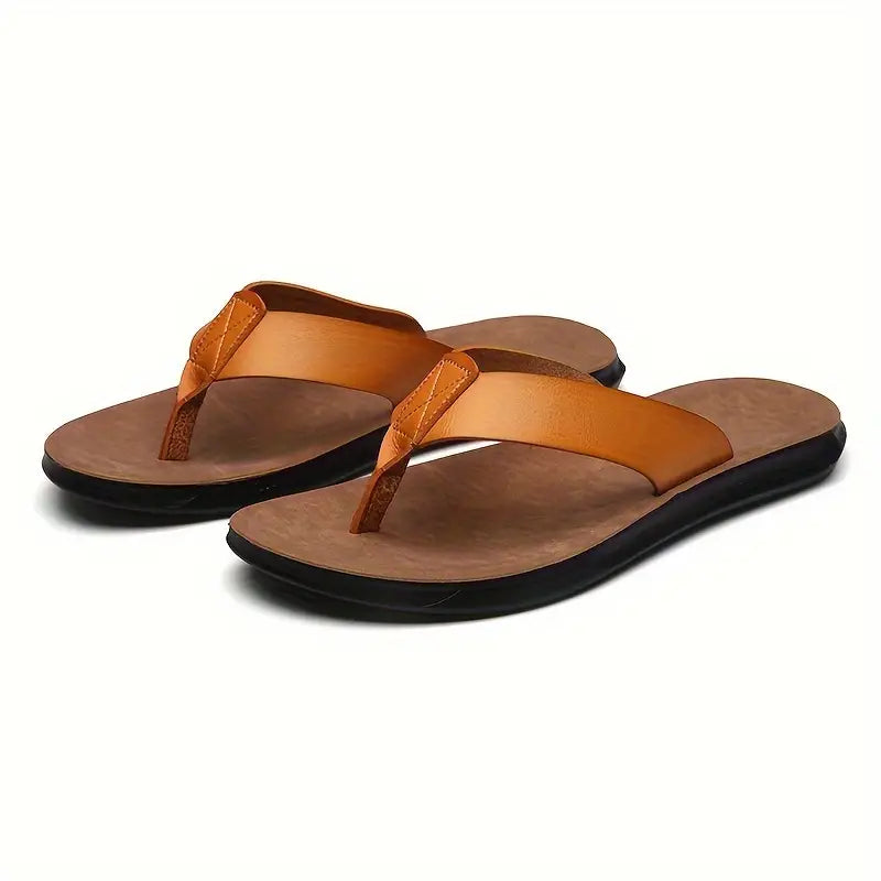 "Sandales orthopédiques en cuir marron pour hommes, semelle antidérapante, design élégant et confort quotidien."