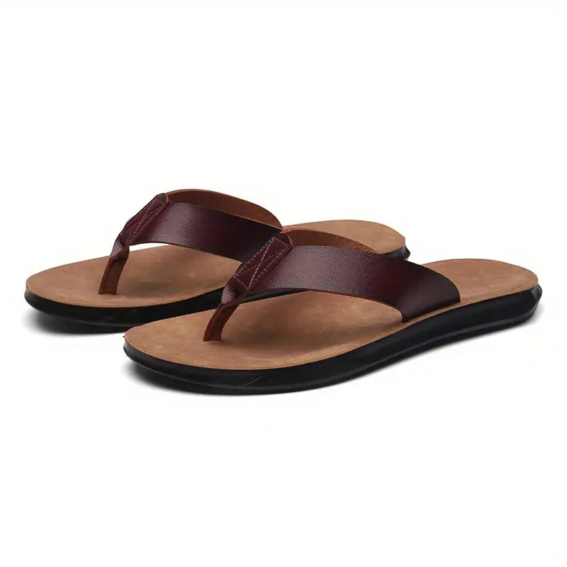 "Sandales orthopédiques en cuir marron pour hommes, semelle antidérapante, design élégant et confort quotidien."