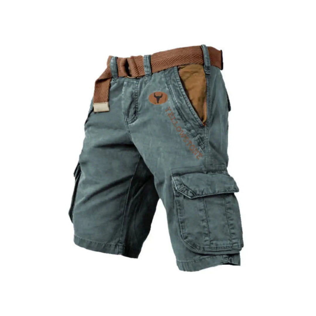 "Short cargo homme, beige, avec poches multiples, design pratique et moderne, parfait pour confort et style au quotidien."