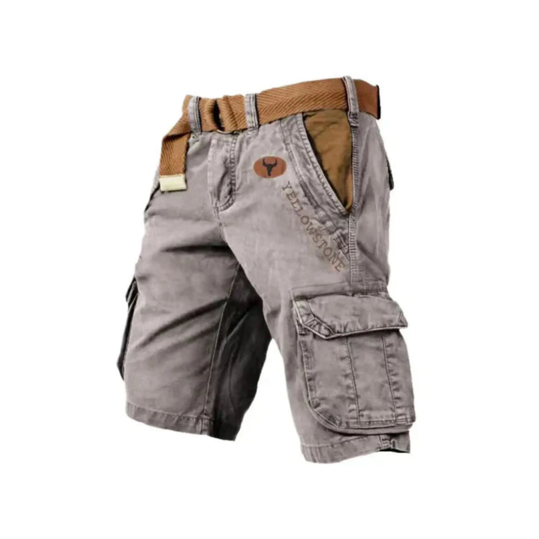 "Short cargo homme, beige, avec poches multiples, design pratique et moderne, parfait pour confort et style au quotidien."