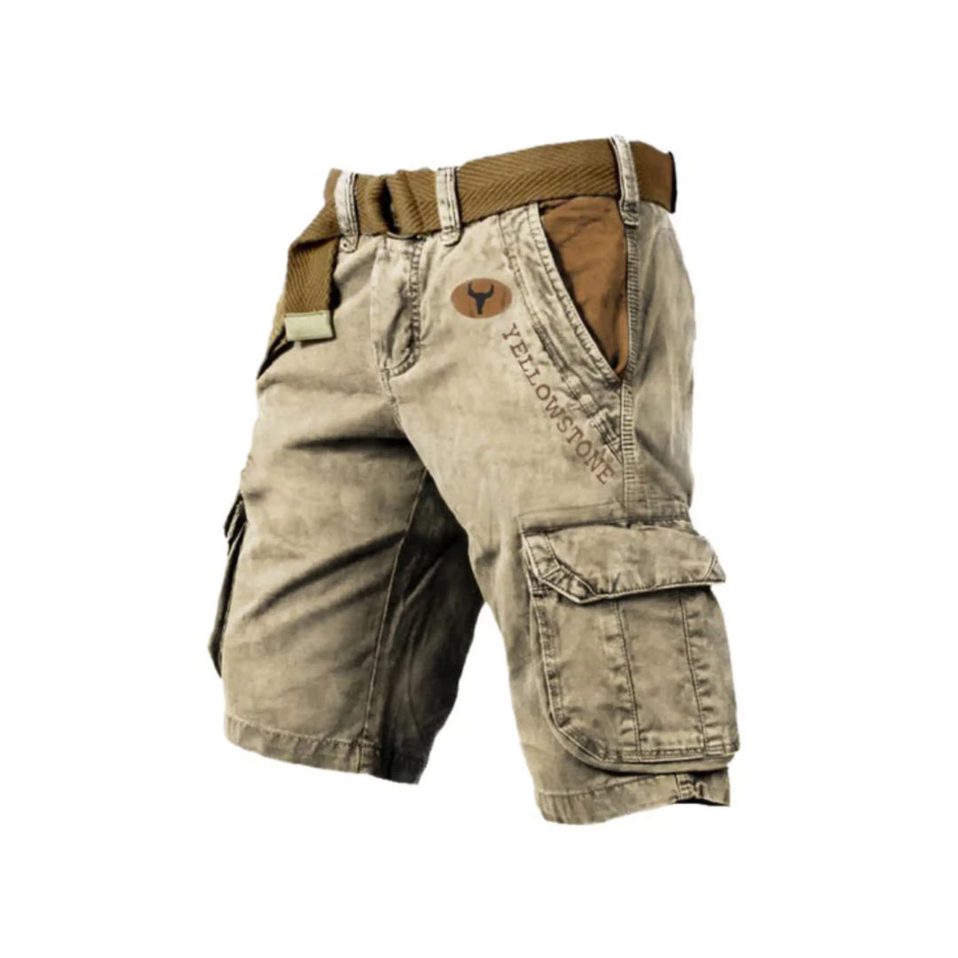 "Short cargo homme, beige, avec poches multiples, design pratique et moderne, parfait pour confort et style au quotidien."