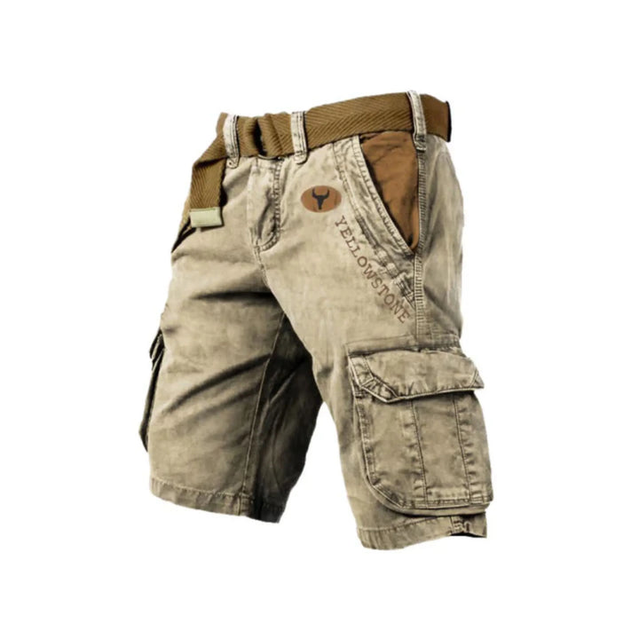 "Short cargo homme, beige, avec poches multiples, design pratique et moderne, parfait pour confort et style au quotidien."