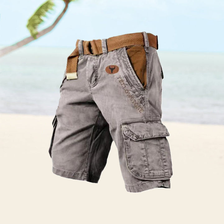 "Short cargo homme décontracté, poches multiples, couleur neutre, ajustable, confort optimal pour style polyvalent."