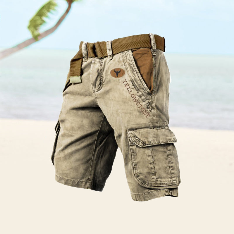 "Short cargo homme décontracté, poches multiples, couleur neutre, ajustable, confort optimal pour style polyvalent."