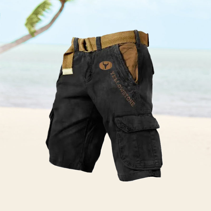 "Short cargo homme décontracté, poches multiples, couleur neutre, ajustable, confort optimal pour style polyvalent."