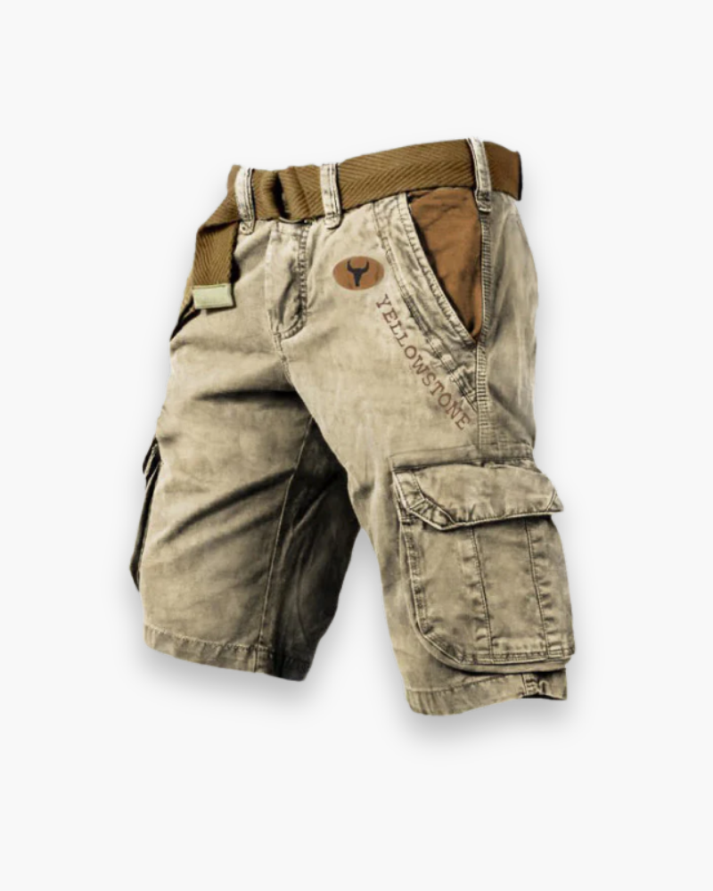 Short cargo homme résistant, polyvalent, confortable avec poches multiples, tissu robuste, vue de face sur fond neutre.
