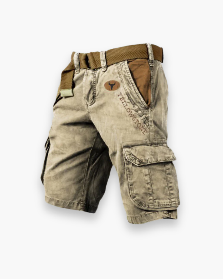 Short cargo homme résistant, polyvalent, confortable avec poches multiples, tissu robuste, vue de face sur fond neutre.