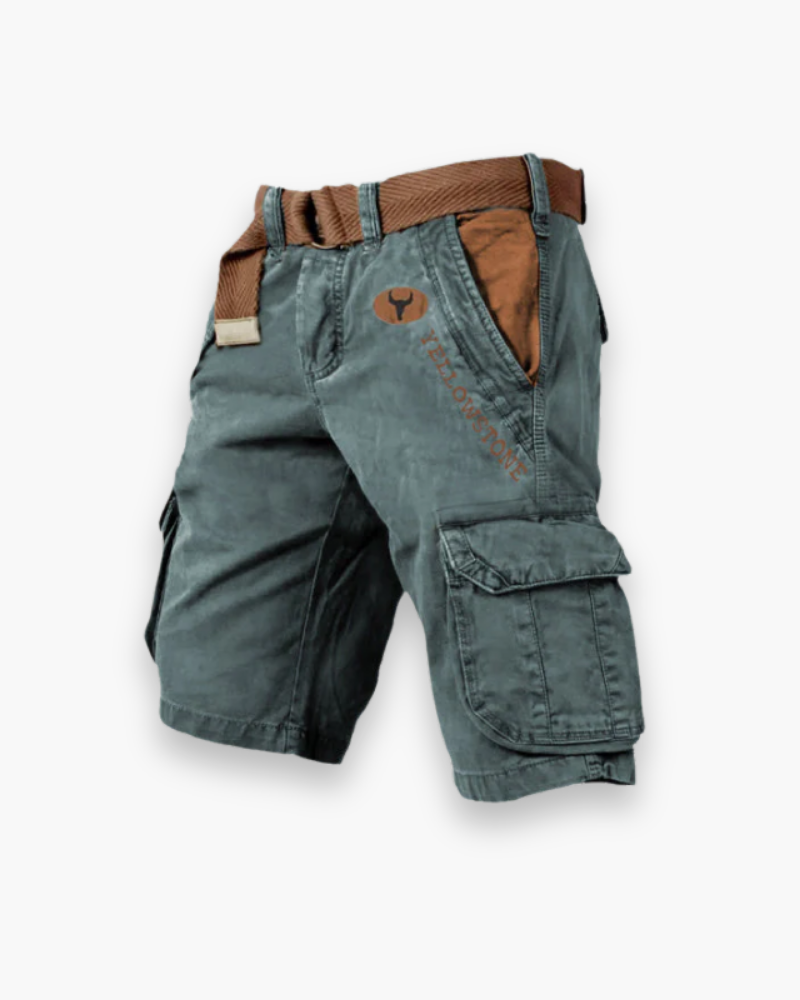 Short cargo homme résistant, polyvalent, confortable avec poches multiples, tissu robuste, vue de face sur fond neutre.