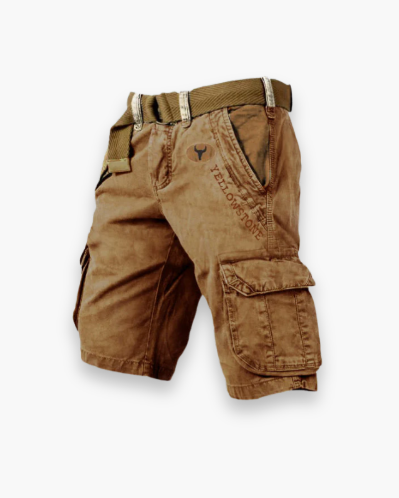Short cargo homme résistant, polyvalent, confortable avec poches multiples, tissu robuste, vue de face sur fond neutre.
