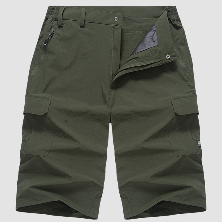 "Short cargo homme séchage rapide, multiples poches, design moderne et pratique, idéal aventure été."