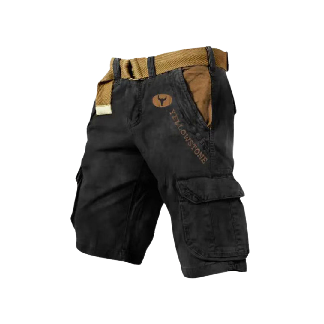 "Short homme décontracté avec poches spacieuses, matériau léger et respirant, couleur neutre pour style estival."