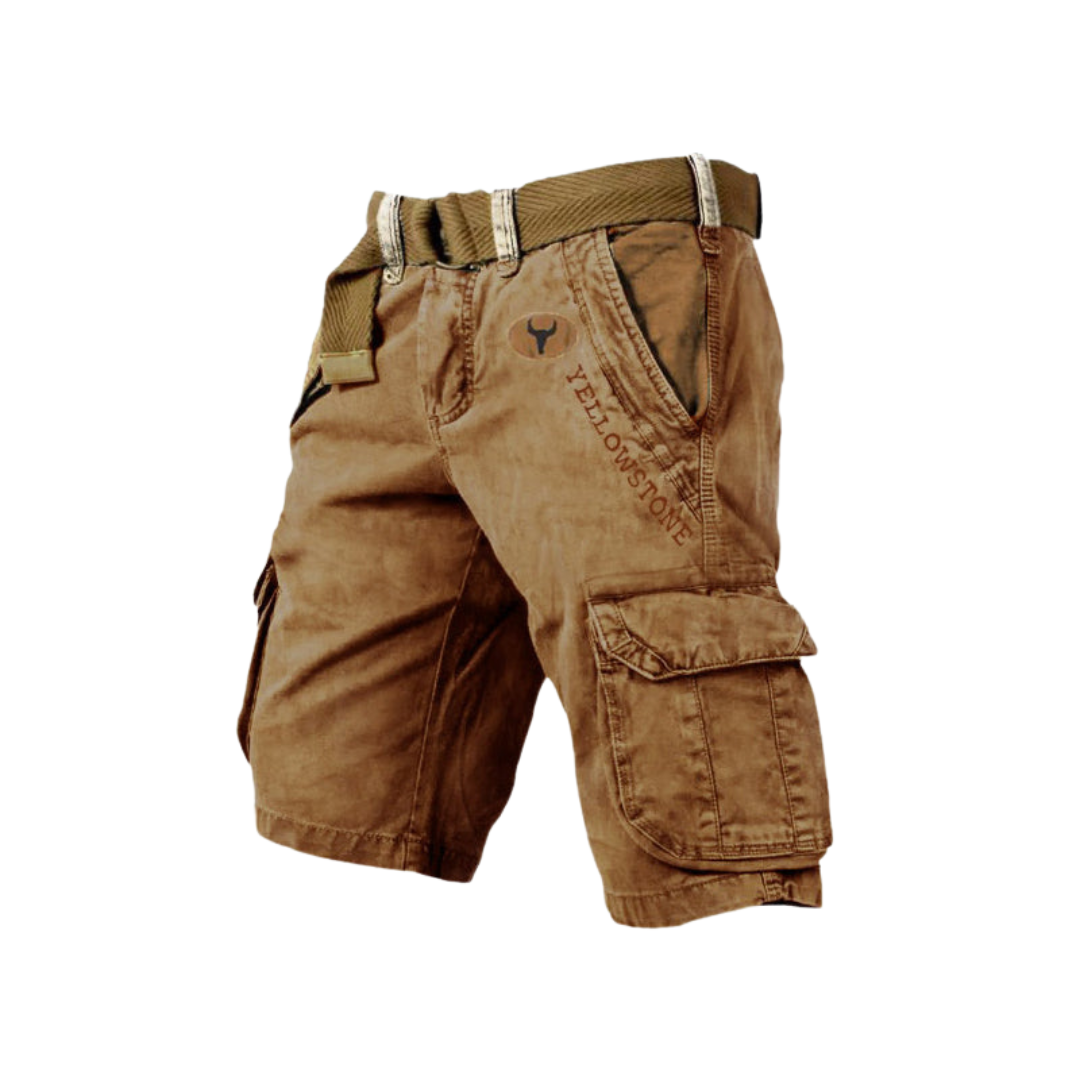 "Short homme décontracté avec poches spacieuses, matériau léger et respirant, couleur neutre pour style estival."
