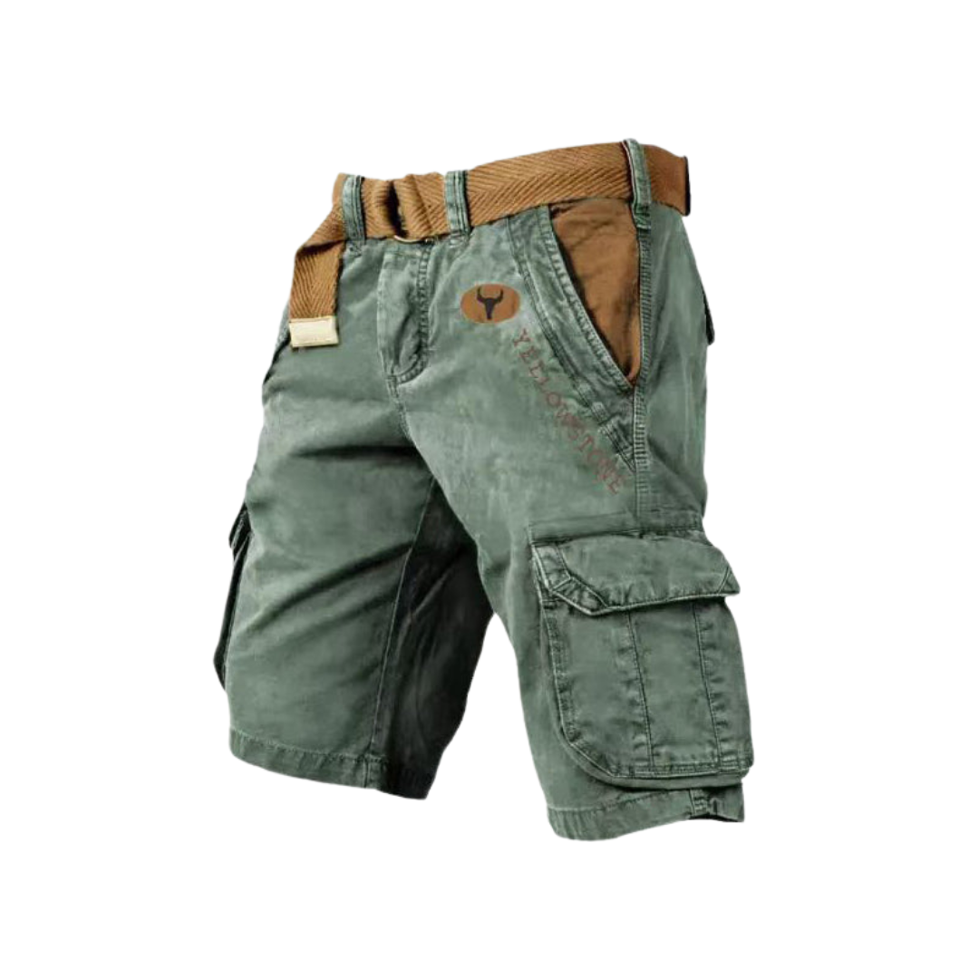 "Short homme décontracté avec poches spacieuses, matériau léger et respirant, couleur neutre pour style estival."