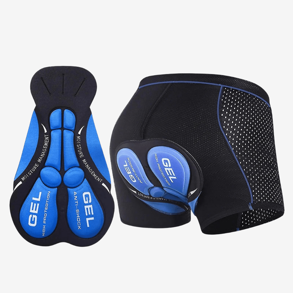 "Sous-short vélo rembourré gel respirant, noir, design ergonomique, pour confort et performance cyclisme."