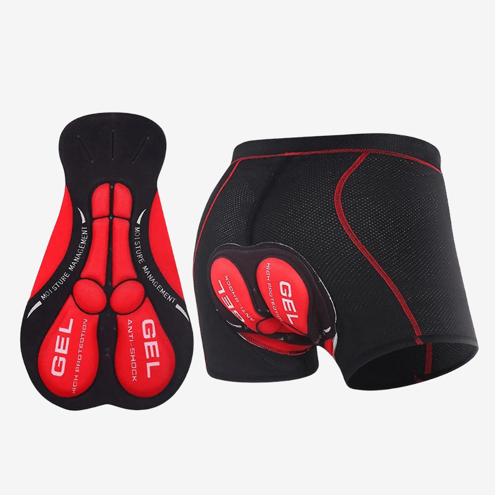 "Sous-short vélo rembourré gel respirant, noir, design ergonomique, pour confort et performance cyclisme."