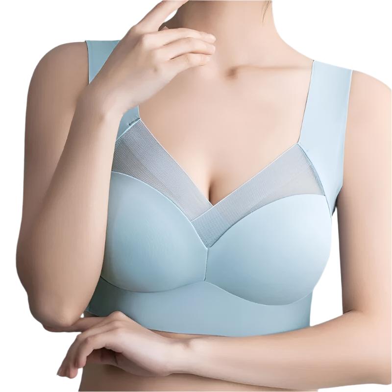 Soutien-gorge sans couture, beige, confortable, épousant la silhouette, idéal sous vêtements moulants, matière douce.