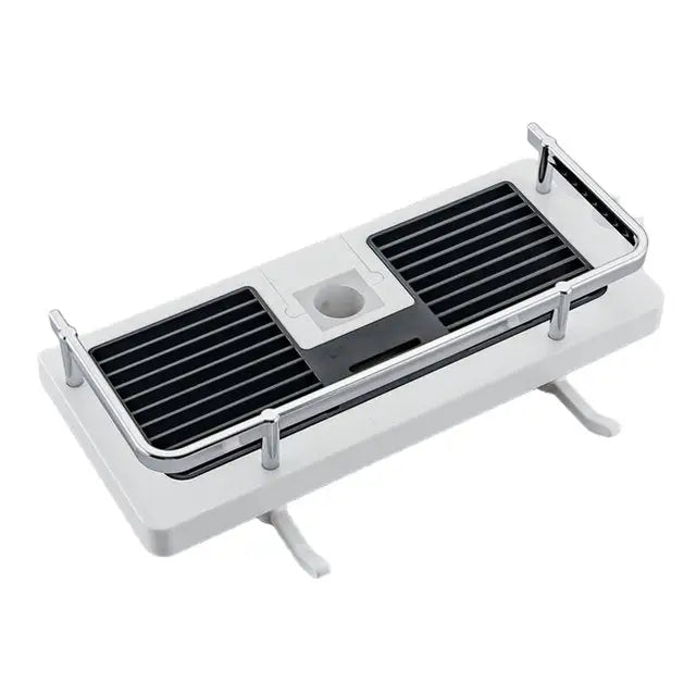 Support de douche universel AquaPod moderne en blanc et noir, design élégant pour salle de bain, organisation optimale.