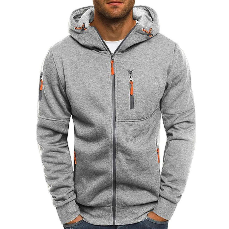 "Sweatshirt homme avec zip et capuche, coupe décontractée, élégant et confortable, idéal pour style moderne."