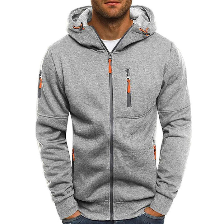 "Sweatshirt homme avec zip et capuche, coupe décontractée, élégant et confortable, idéal pour style moderne."