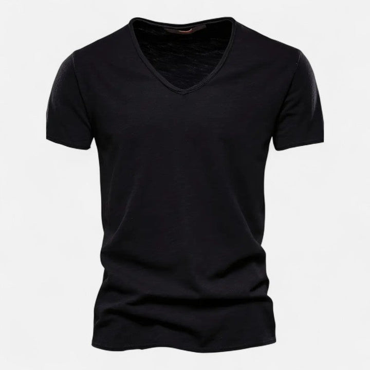 T-shirt homme coton col V, manches courtes, doux, respirant, style moderne et confortable, idéal toute occasion.