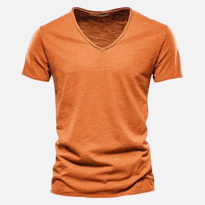 T-shirt homme coton col V, manches courtes, doux, respirant, style moderne et confortable, idéal toute occasion.
