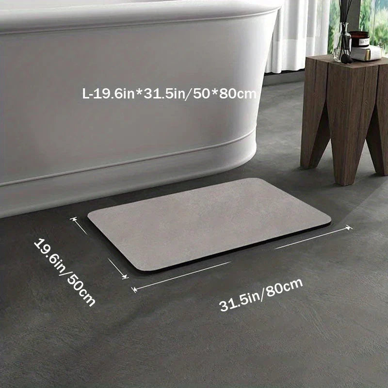 "Tapis de bain antidérapant en diatomite gris, séchage rapide, design moderne et écologique pour salle de bain."