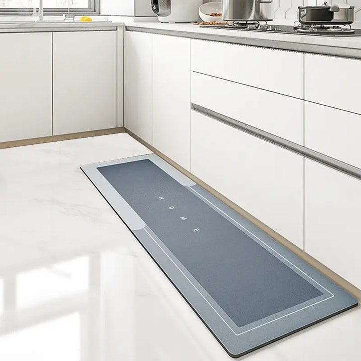 "Tapis de cuisine antidérapant imperméable en polymère, moelleux et élégant, gris, protège des éclaboussures et taches."