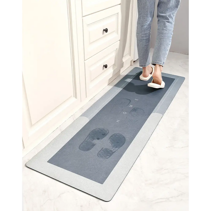 "Tapis de cuisine antidérapant imperméable en polymère, moelleux et élégant, gris, protège des éclaboussures et taches."