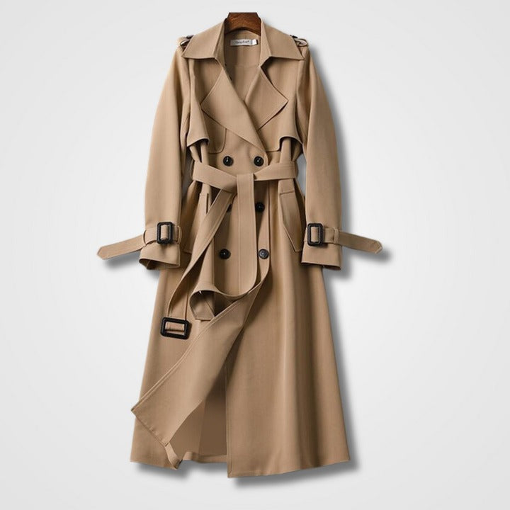 "Trench-coat Astra élégant et imperméable, vue avant, style chic avec tissu waterproof, couleur beige classic pour femmes"