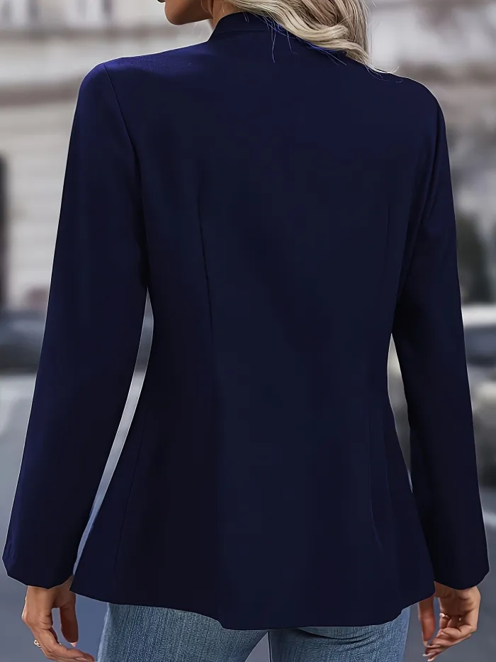 "Veste ajustée élégante bleu foncé pour femme, style professionnel et confort pour le bureau"