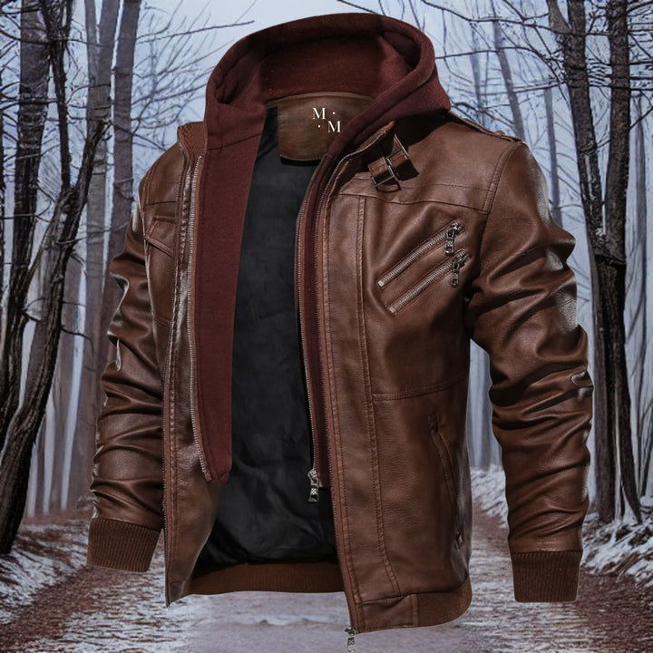 "Veste en cuir pour homme avec capuche, design élégant, cuir véritable, coupe moderne, protection pour l'hiver"