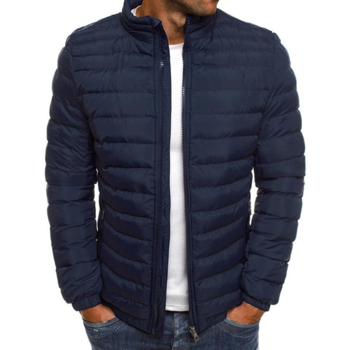 "Veste en duvet luxueuse homme bleu marine, coupe ajustée, résistante à l'eau, idéale pour l'automne hiver"