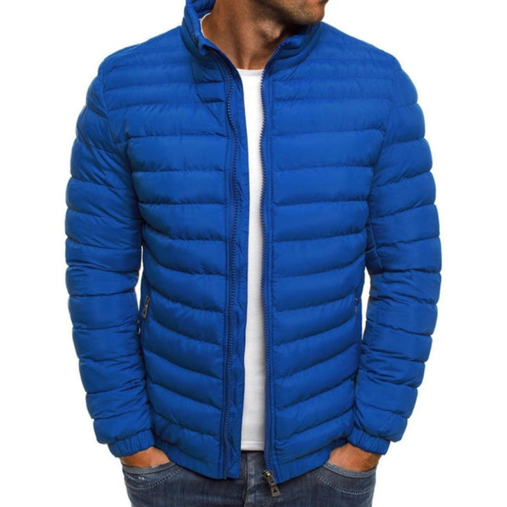 "Veste en duvet luxueuse homme bleu marine, coupe ajustée, résistante à l'eau, idéale pour l'automne hiver"