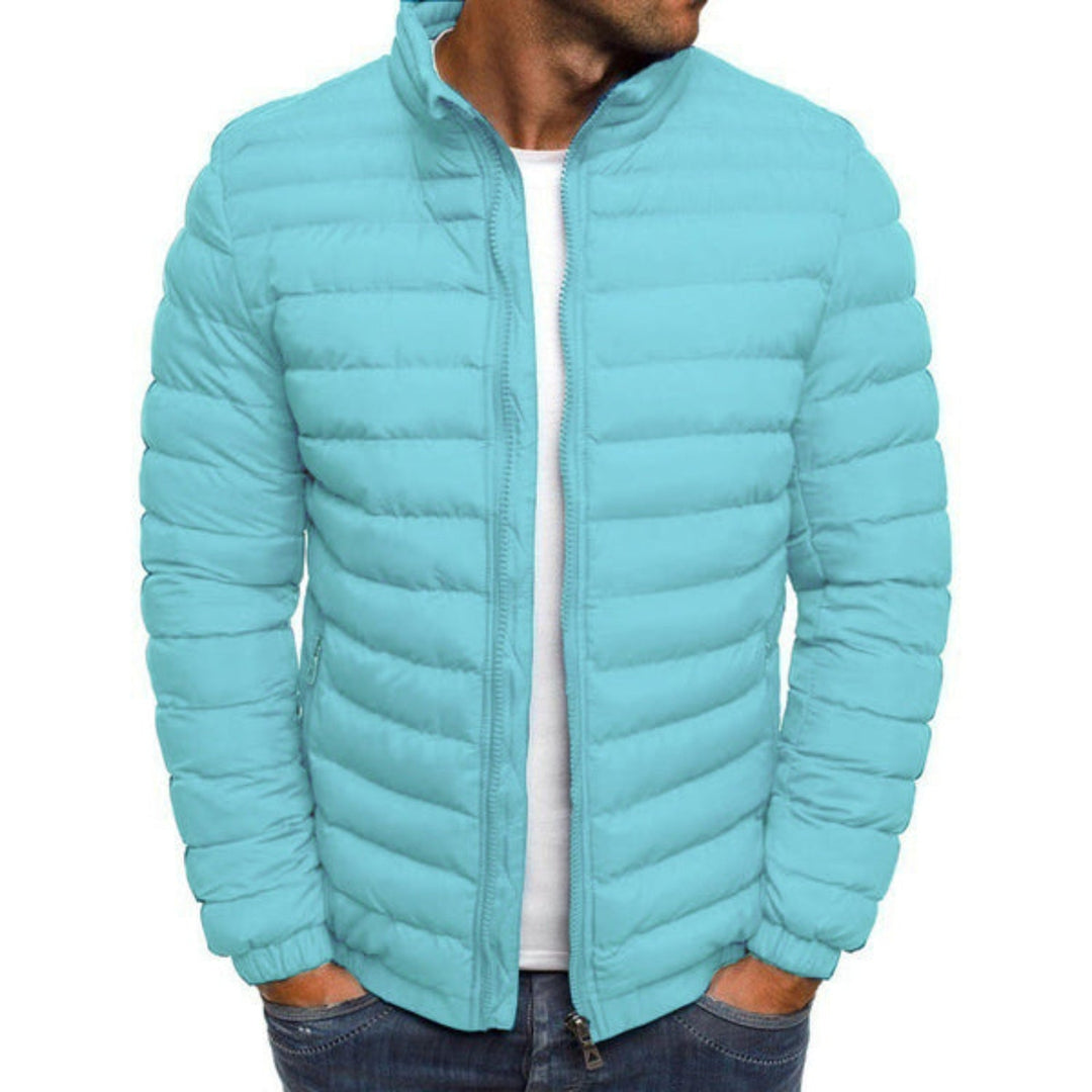 "Veste en duvet luxueuse homme bleu marine, coupe ajustée, résistante à l'eau, idéale pour l'automne hiver"