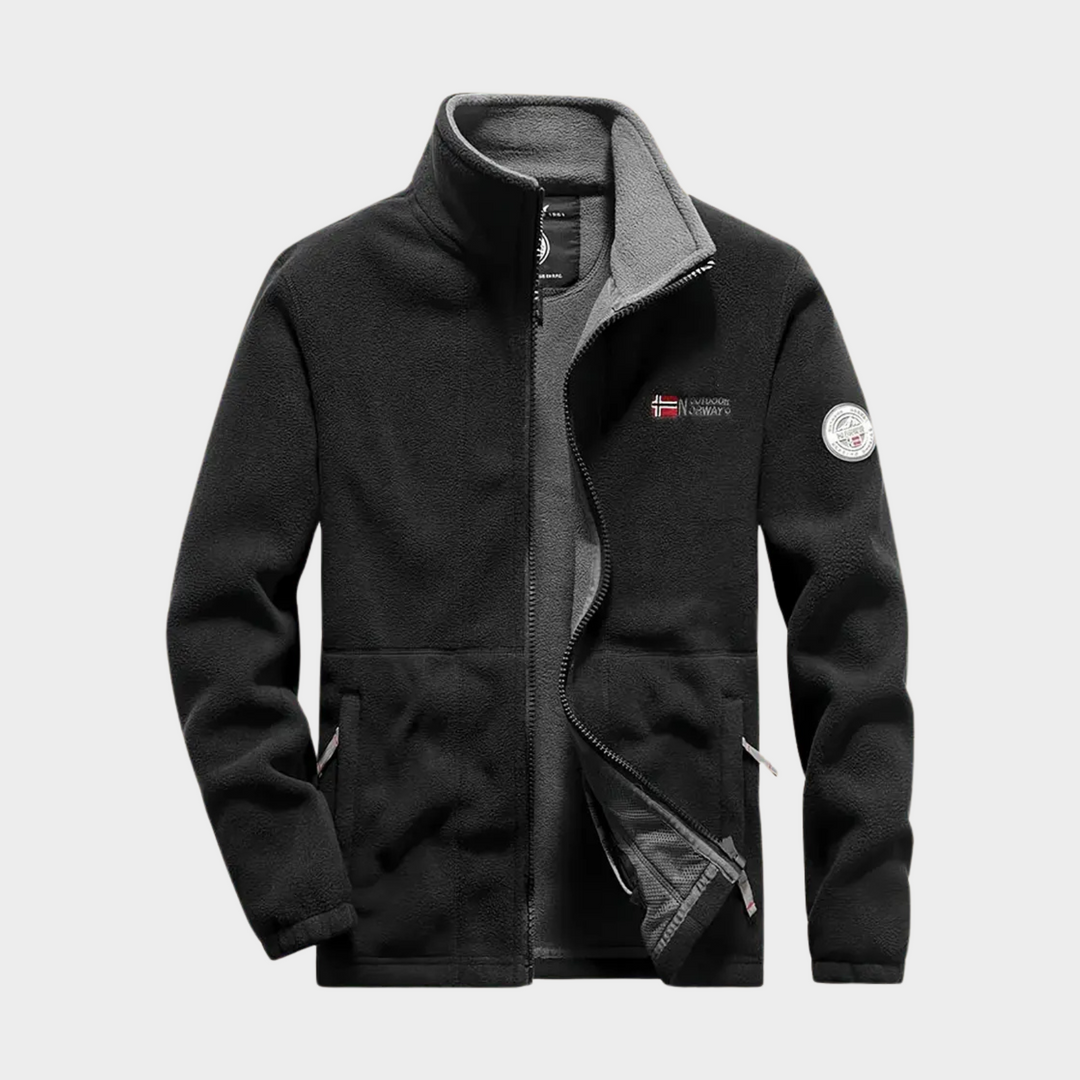 "Veste polaire Aspen homme, noire et bleue, multi-poches, chaude et confortable, idéale pour l'hiver, design élégant."