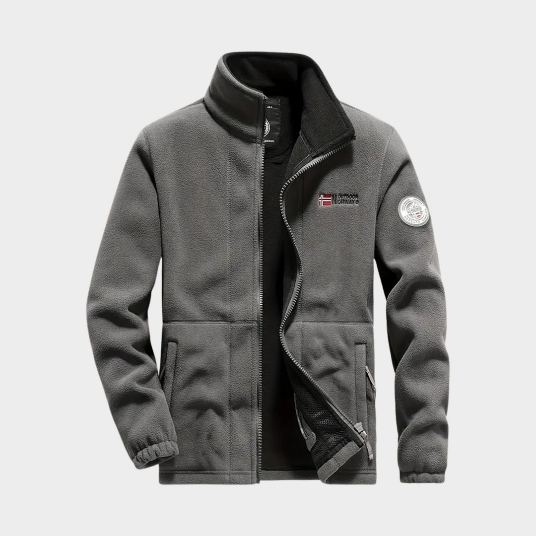 "Veste polaire Aspen homme, noire et bleue, multi-poches, chaude et confortable, idéale pour l'hiver, design élégant."