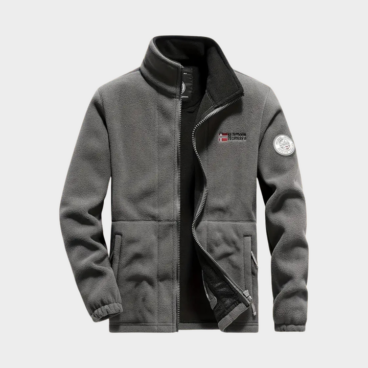 "Veste polaire Aspen homme, noire et bleue, multi-poches, chaude et confortable, idéale pour l'hiver, design élégant."