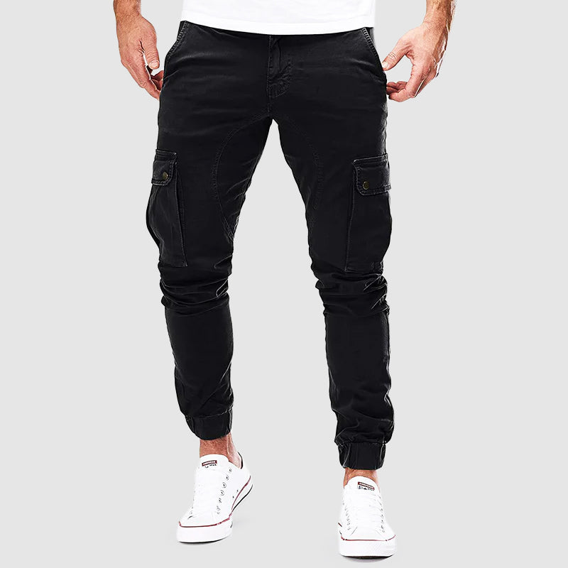 "Visuel pantalon cargo homme décontracté, coton, poches multiples, khaki, confortable et moderne pour aventure urbaine."