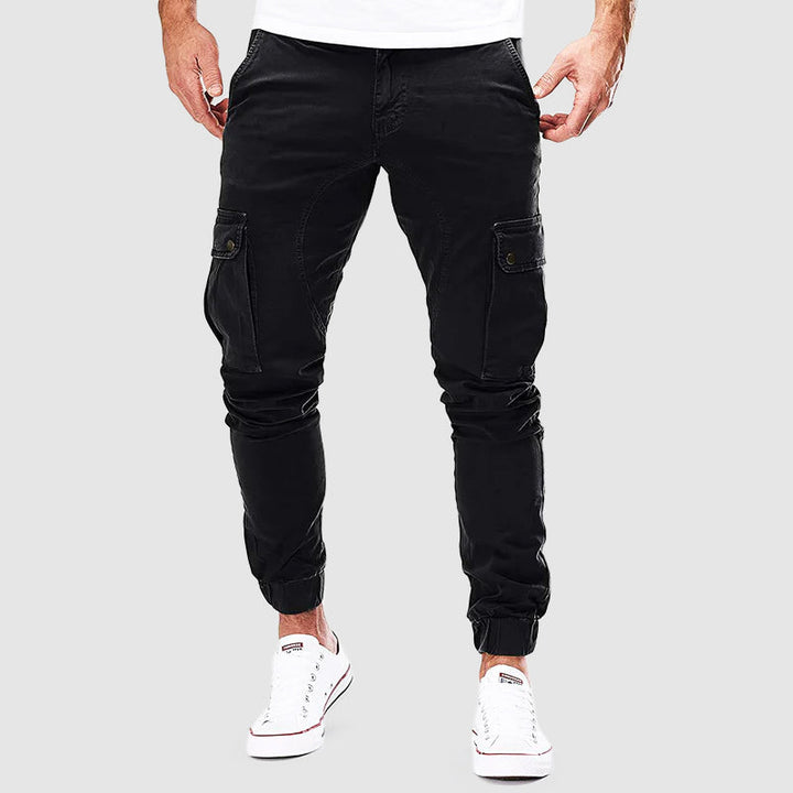 "Visuel pantalon cargo homme décontracté, coton, poches multiples, khaki, confortable et moderne pour aventure urbaine."