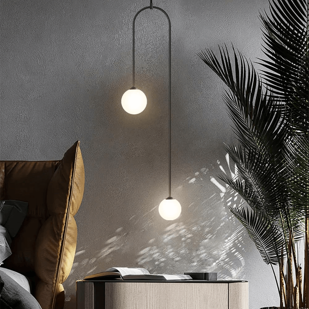 Suspension Moderne en U, 2 Lumières, Verre Globe