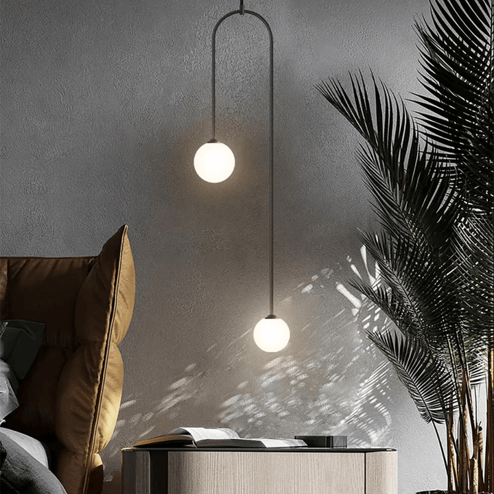 Suspension Moderne en U, 2 Lumières, Verre Globe