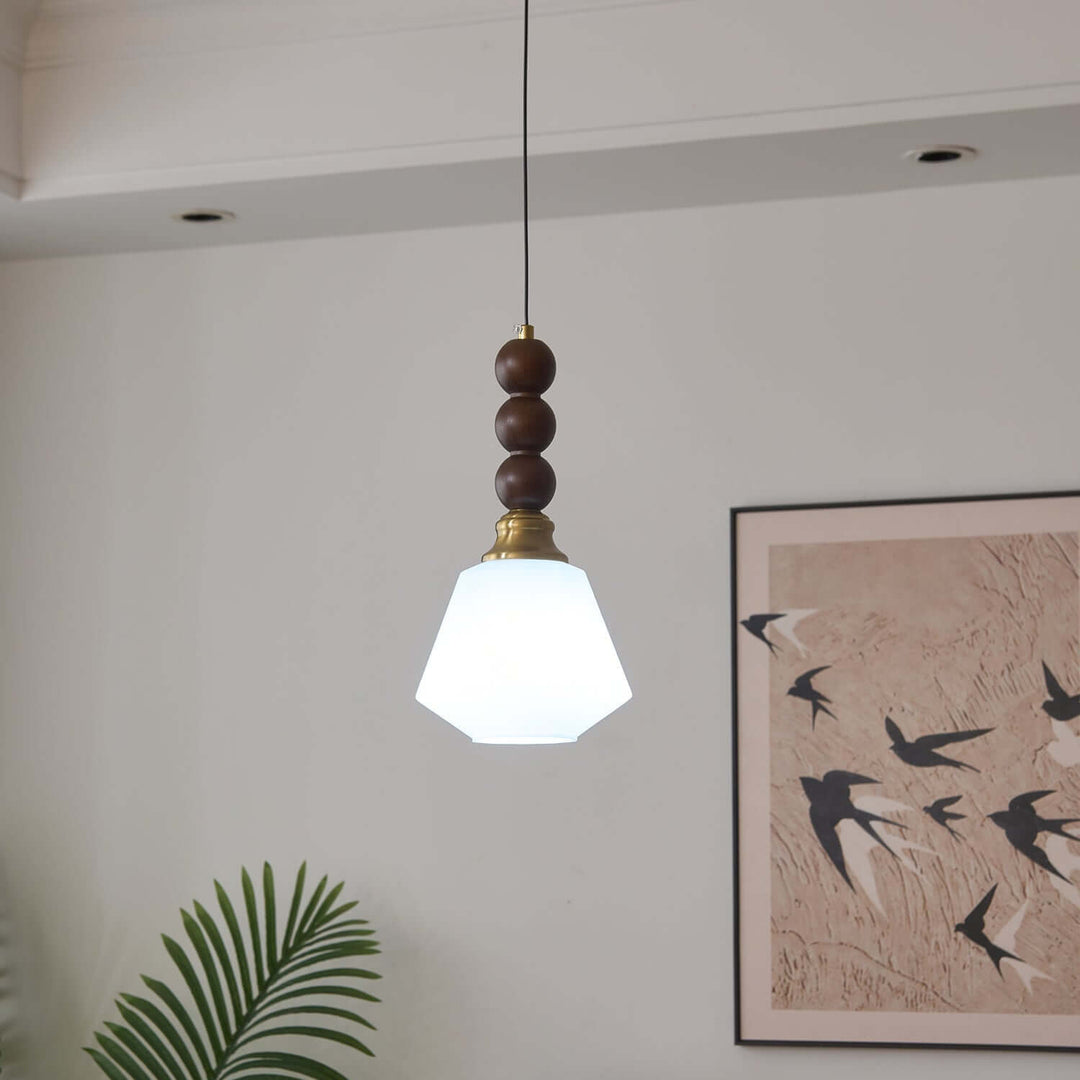 Suspension élégante en verre, bois et métal - Luminaire design
