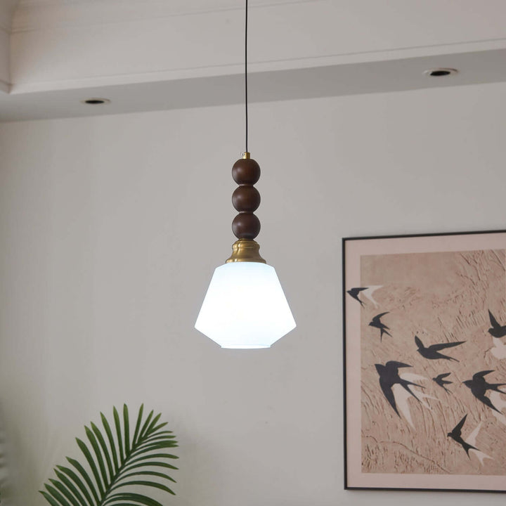 Suspension élégante en verre, bois et métal - Luminaire design