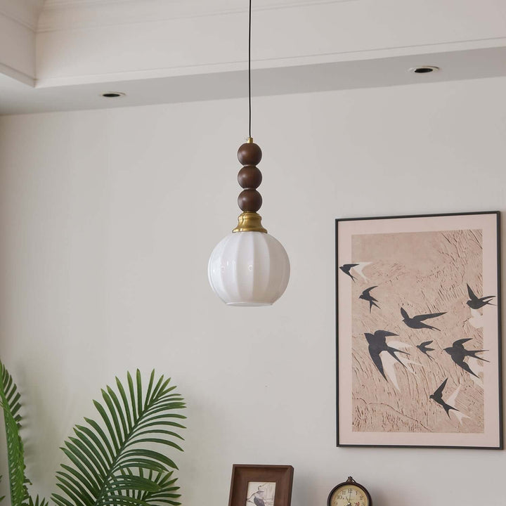 Suspension élégante en verre, bois et métal - Luminaire design