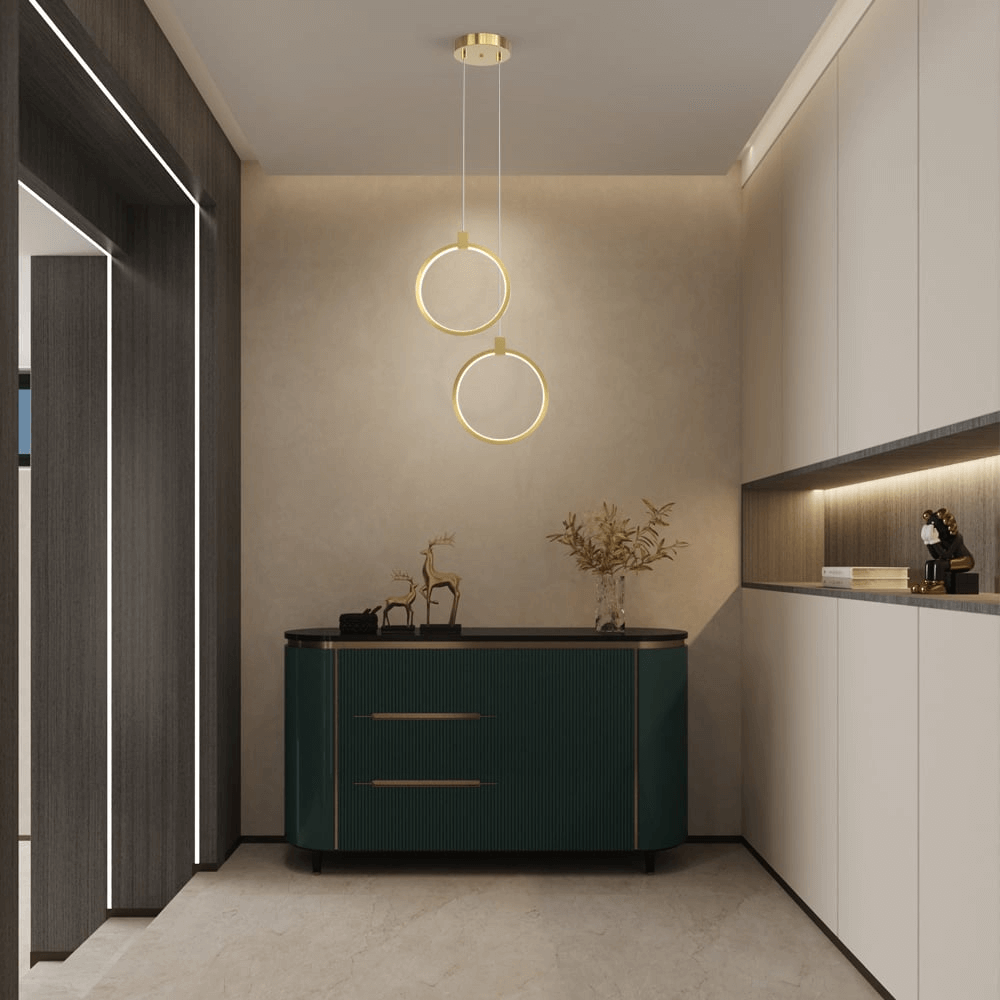 Lampe Suspendue Cercle Double Lumière - Design Doré