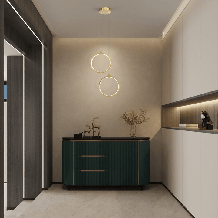 Lampe Suspendue Cercle Double Lumière - Design Doré