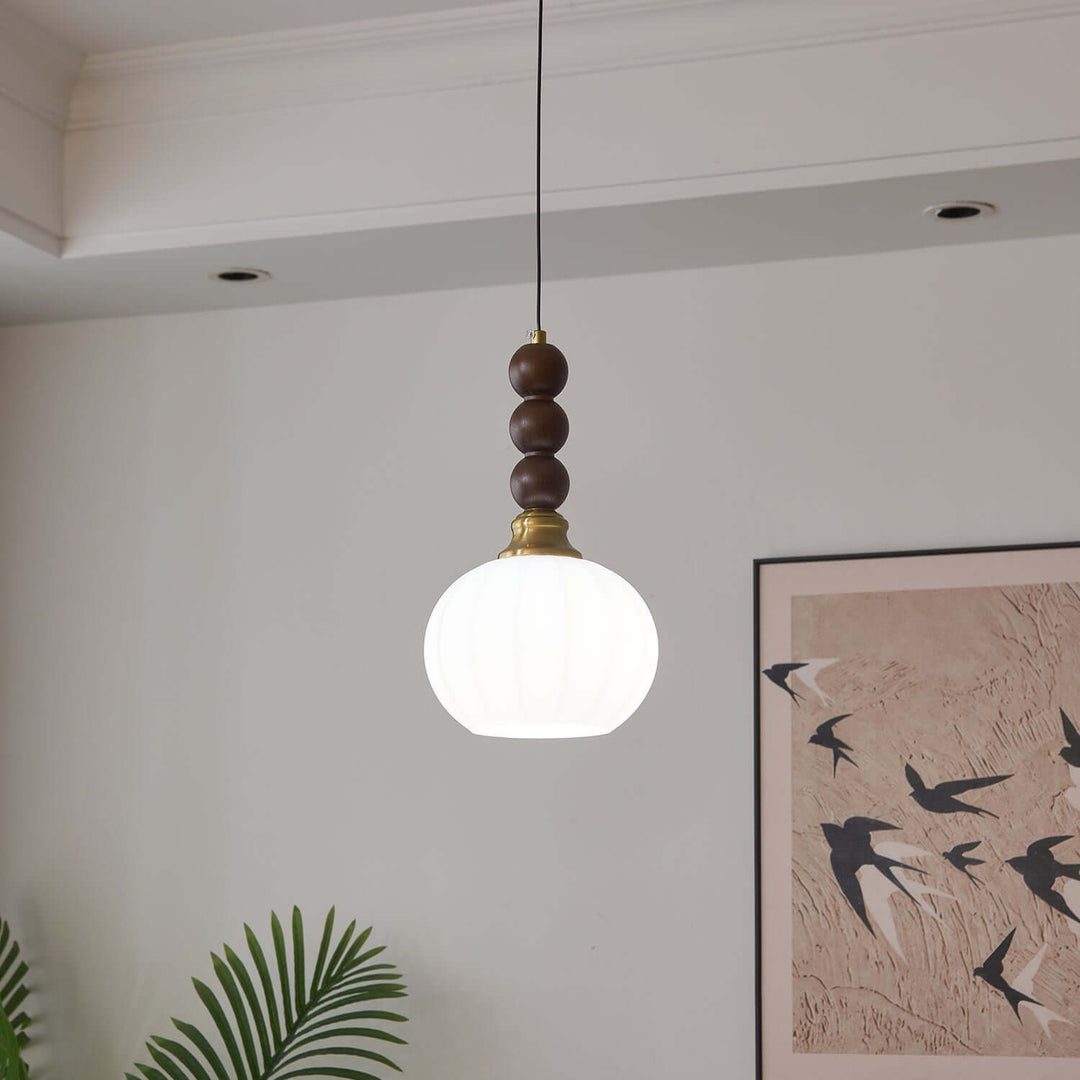 Suspension élégante en verre, bois et métal - Luminaire design