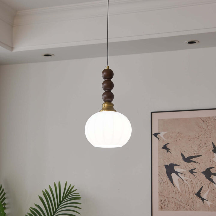 Suspension élégante en verre, bois et métal - Luminaire design
