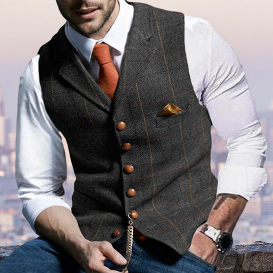 Gilet en Tweed Carreaux Élegant Homme - Style Classique