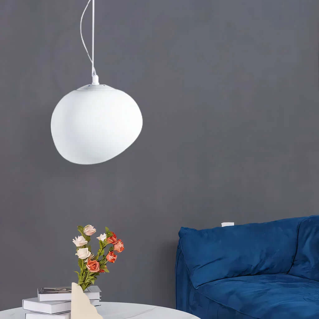Lampe Pendante En Forme De Galet Blanc